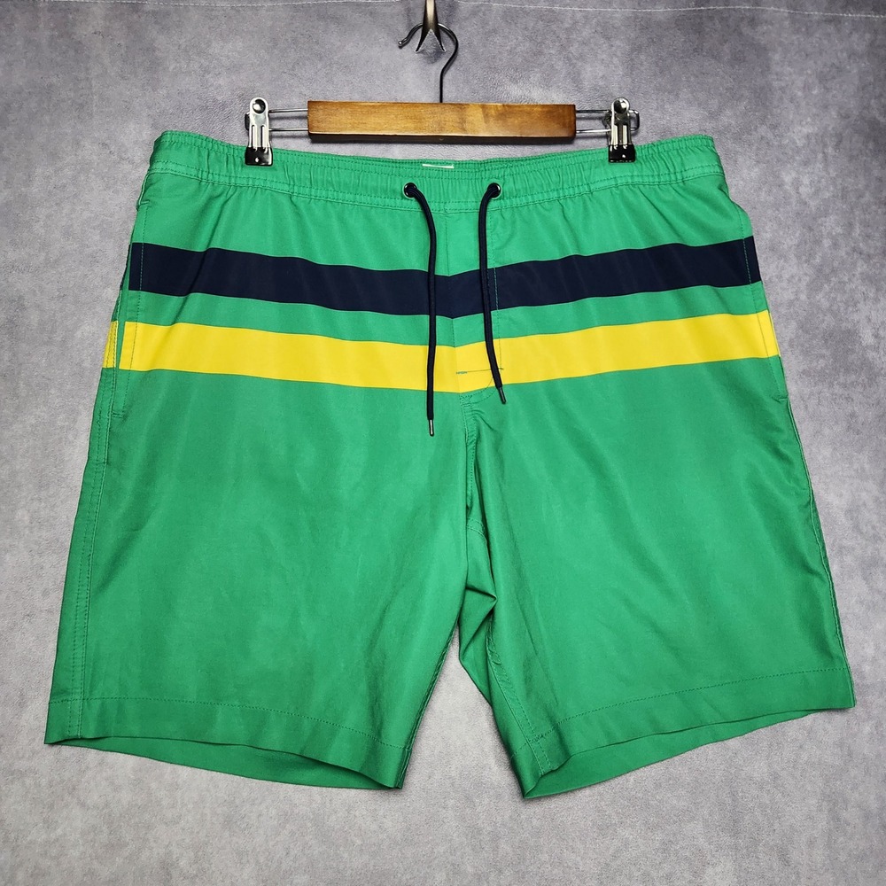 Gap Mens Pool Short Green Striped Swim Trunks Size Large B-6